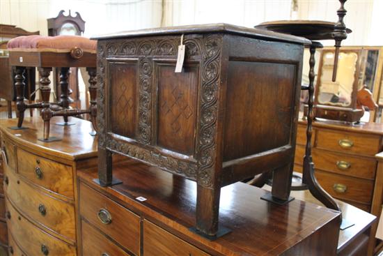 Reproduction small carved  oak coffer